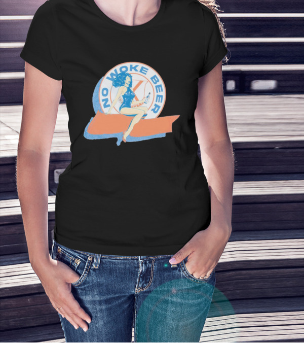 No Woke Beer Retro Pin-Up Style Beverage T-Shirt