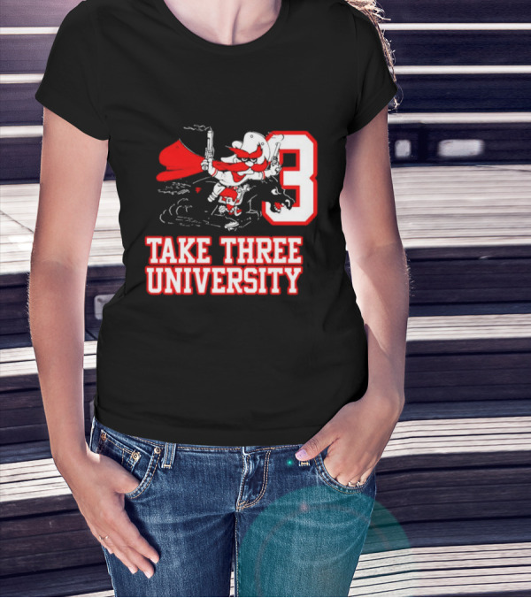 Take Three University Cowboy Mascot With Dual Pistols Number 3 T-Shirt