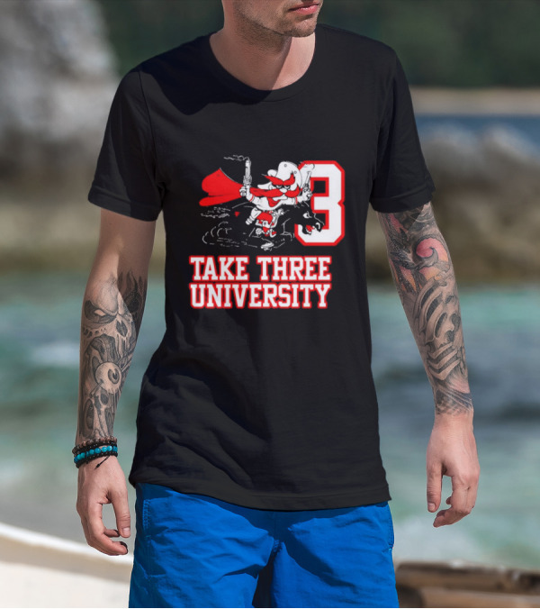 Take Three University Cowboy Mascot With Dual Pistols Number 3 T-Shirt
