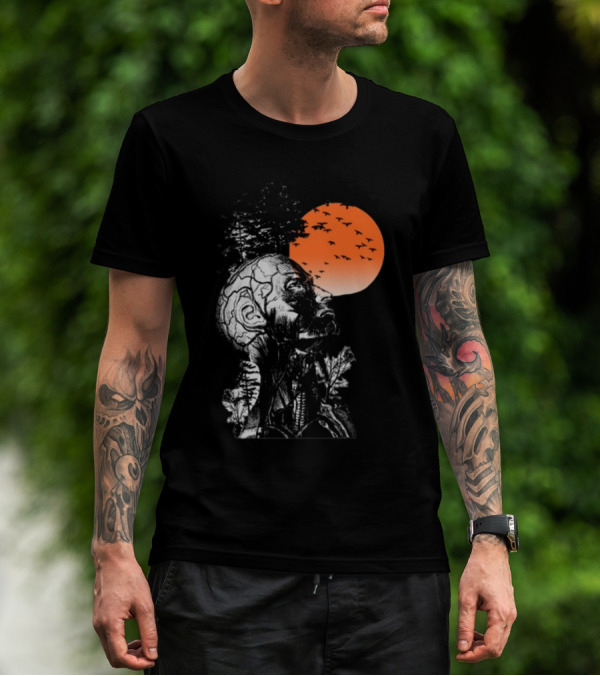 Hangover Alan Human Anatomy Tree Brain Pattern Orange Moon Dark Khaki T-Shirt