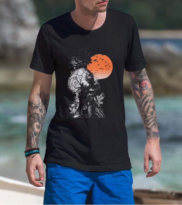 Hangover Alan Human Anatomy Tree Brain Pattern Orange Moon Dark Khaki T-Shirt