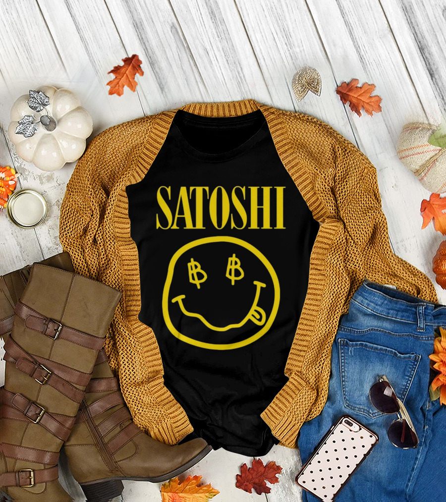 SATOSHI Smiley Face with Bitcoin Symbols T-Shirt
