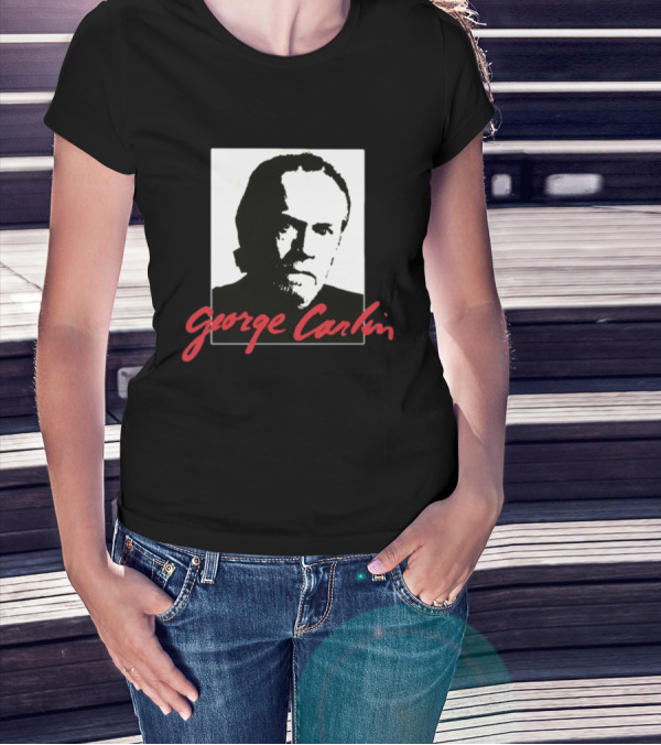 George Carlin Sometimes A Little Brain Damage Can Help Black And White Portrait Mike Cessario T-Shirt