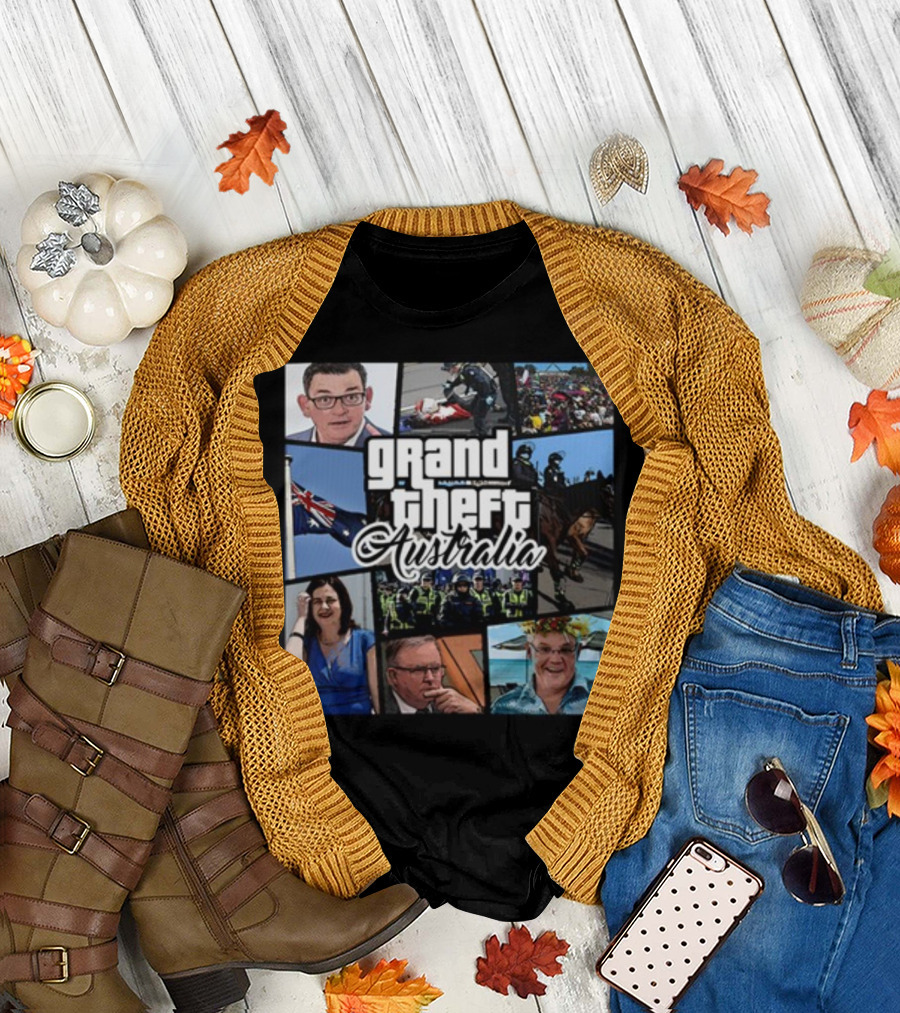 Grand Theft Australia Aussiebotstudio Political and Cultural Satire Collage T-Shirt