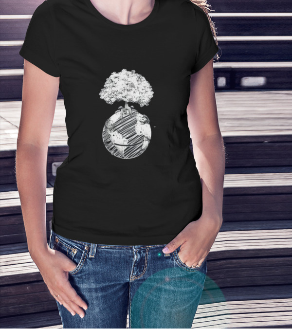 Dream Earth Day Organic Tree And Planet Sketch T-Shirt