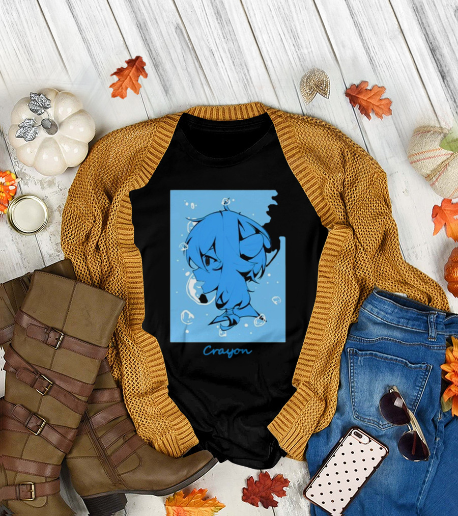Crayon Blue Submerged Anime Portrait with Bubbles T-Shirt