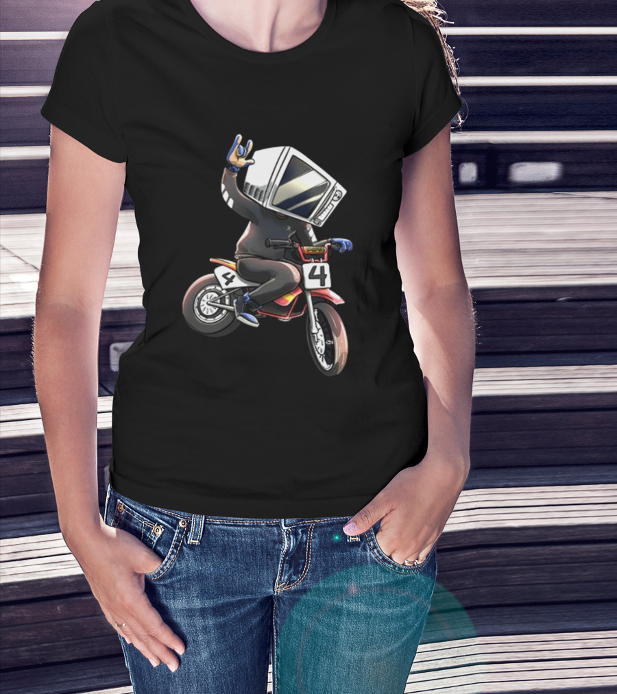 Makethehoodsmile Microwave Man Riding Number 4 Motorcycle T-Shirt
