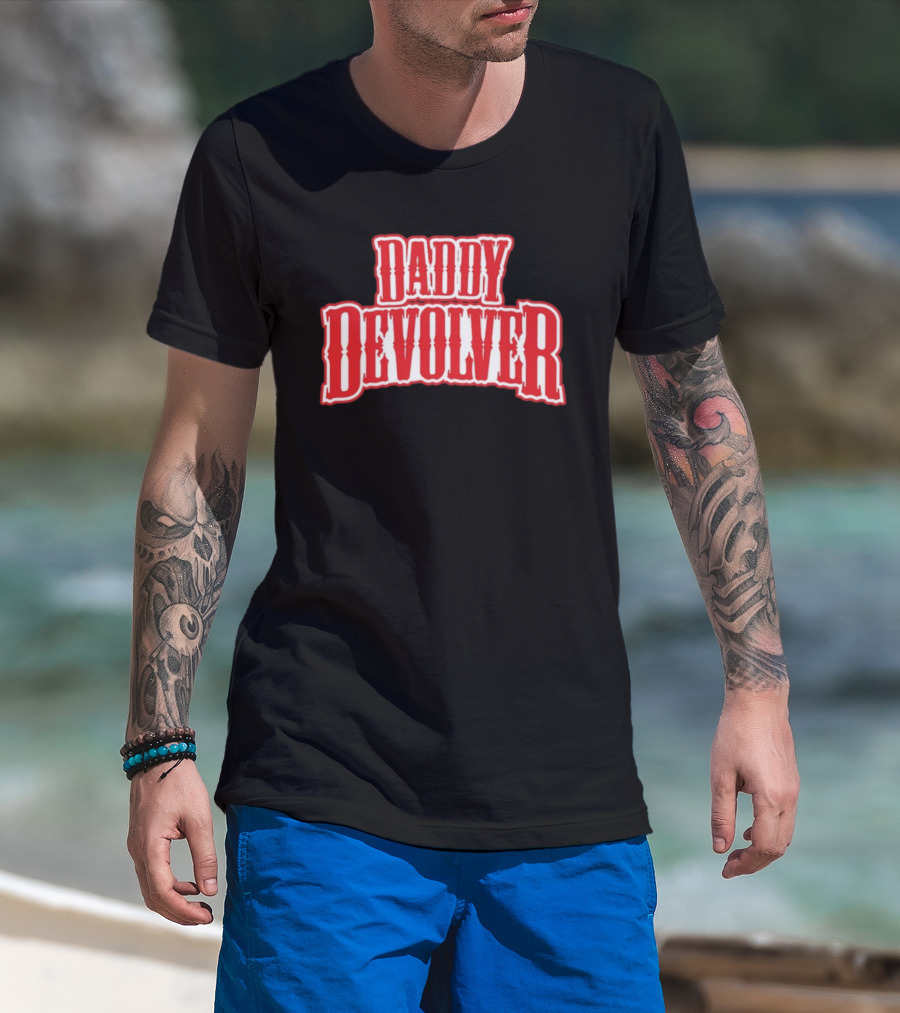 Daddy Devolver Red Western Typography T-Shirt