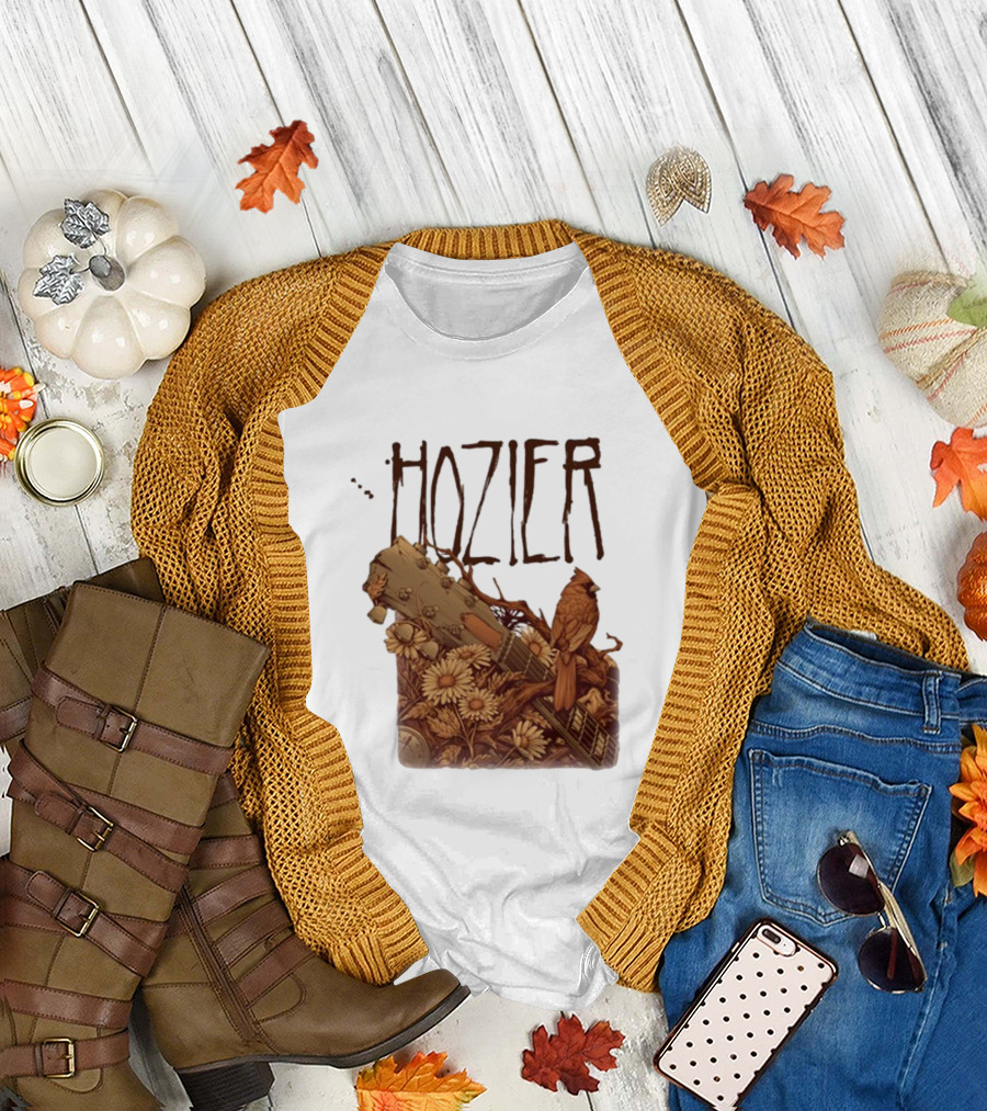 Hozier Jacksonville May 7 Show Guitar and Floral Bird T-Shirt