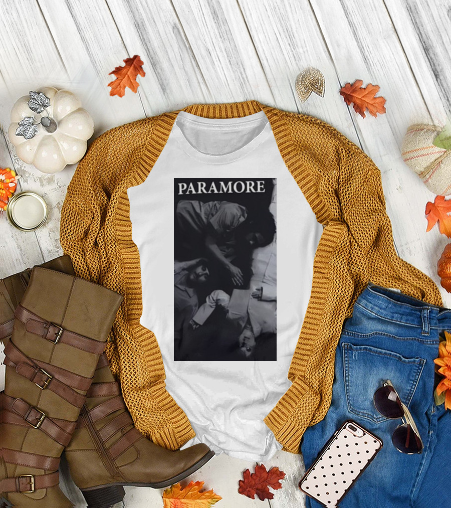 Paramore Black and White Band Photo Trio Lying Down T-Shirt