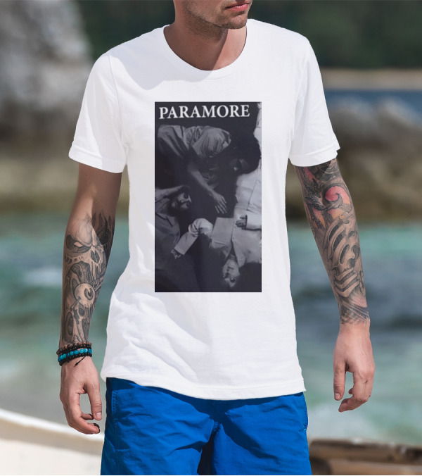 Paramore Black And White Band Photo Trio Lying Down T-Shirt