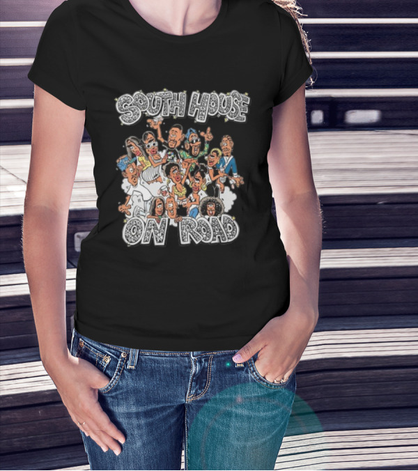 Freakorico South House On Road Cartoon Characters Gathering T-Shirt
