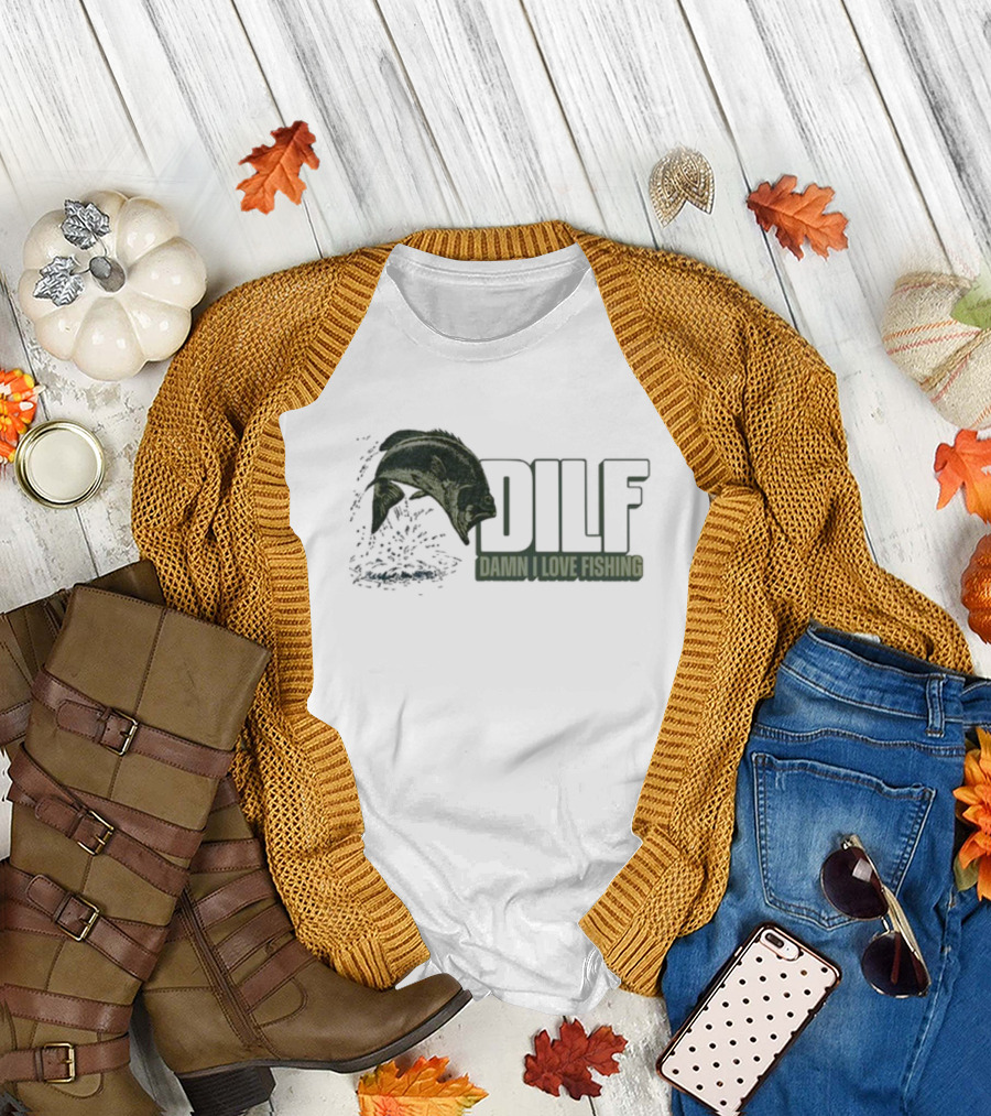 Middleclassfancy Dilf Damn I Love Fishing Jumping Fish T-Shirt