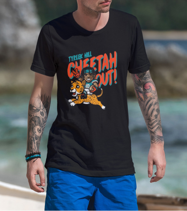 Tyreek Hill Cheetah Out Riding Cartoon Cheetah Football Player Character T-Shirt