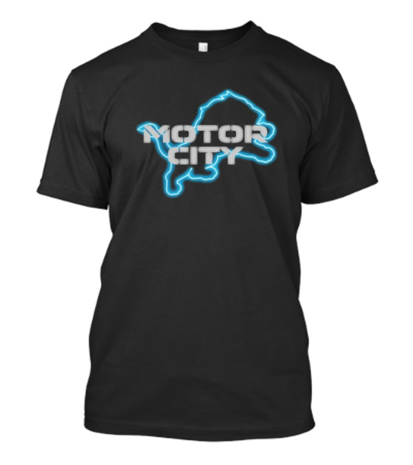 Motor City Lions Blue Neon Outline T-Shirt