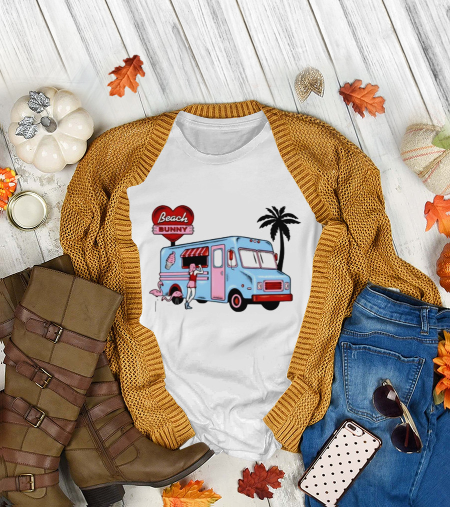 Beach Bunny Ice Cream Truck Flamingo Palm Tree T-Shirt