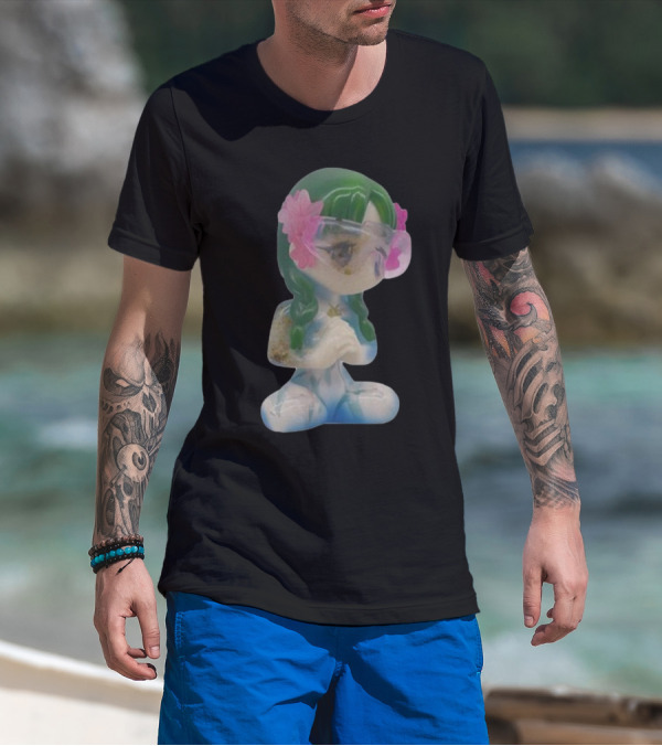 Kikillopieces Tanaka Resin Figurine With Green Hair And Pink Flower Accessories T-Shirt