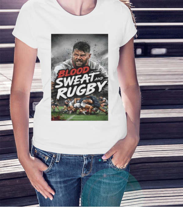 Blood Sweat And Rugby Intense Match Action Rugby Players T-Shirt