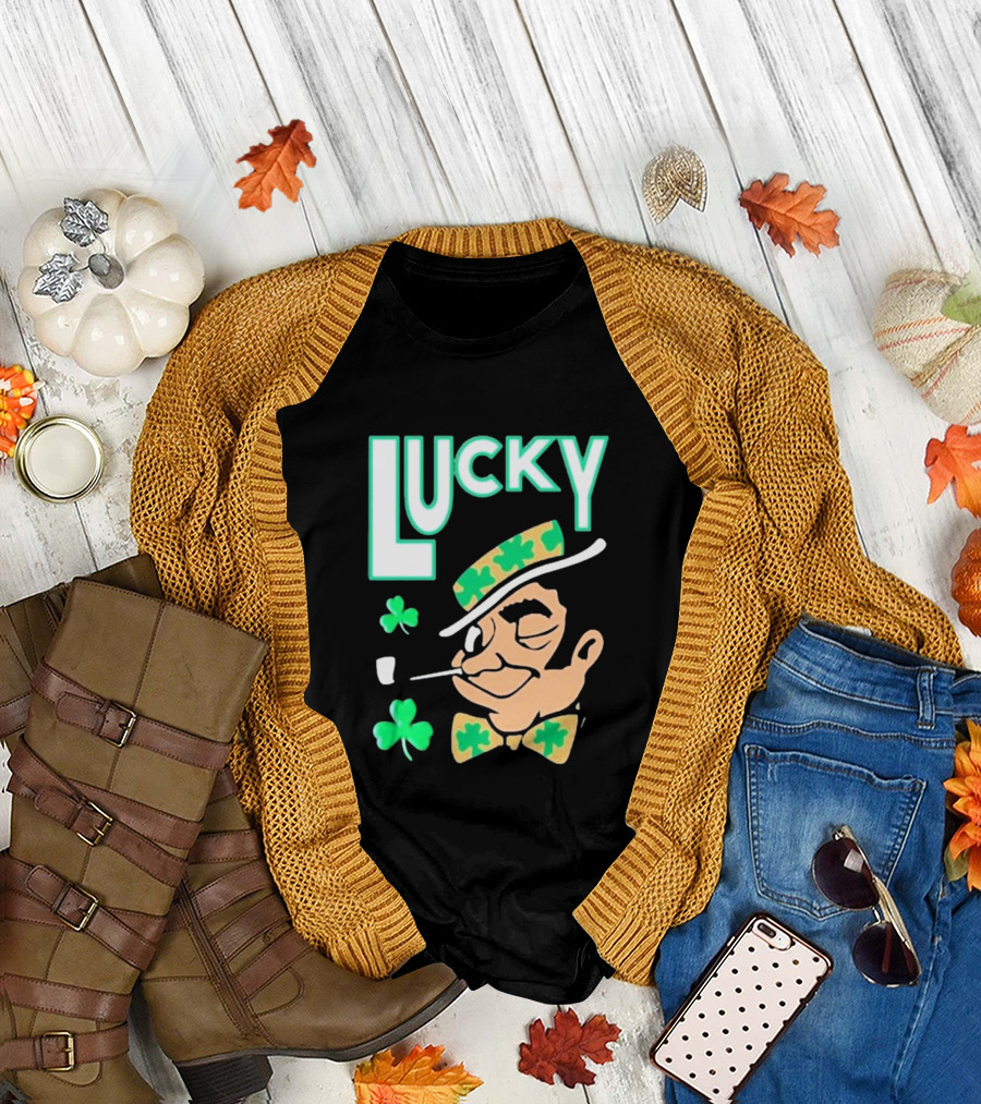 Boston Celtics Lucky the Leprechaun Shamrock Winking Pipe T-Shirt