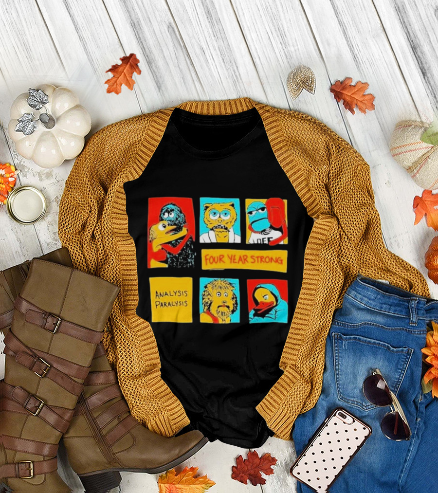 Four Year Strong Analysis Paralysis Characters in Colorful Panels T-Shirt