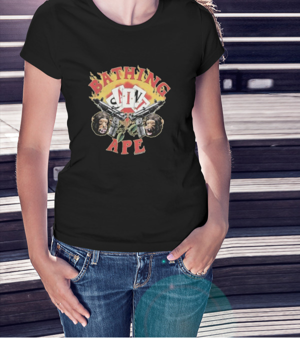 Bathing Ape Saint Mx6 Playing Cards Guns Monkeys T-Shirt