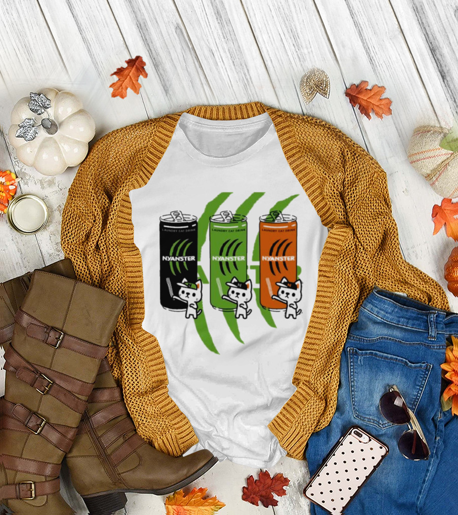 Laundry Cat Drink Nyanster Cans with Three Cats T-Shirt