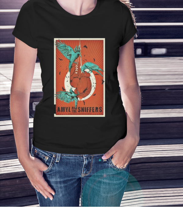 Amyl And The Sniffers Jun 1 2024 AWO-Gelände Netphen Germany Retro Concert Poster With Heart And Birds Motif T-Shirt