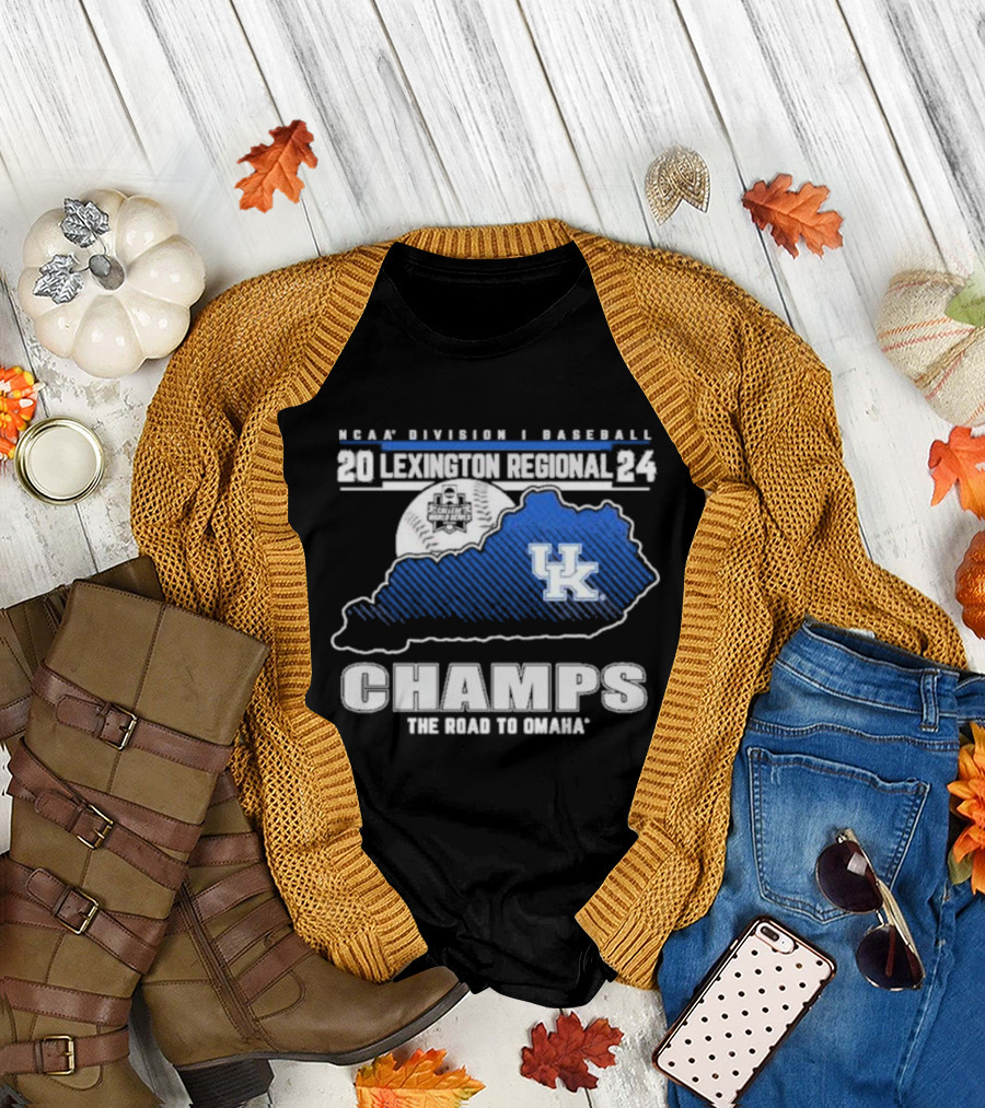 NCAA Division I Baseball 2024 Lexington Regional Champs Kentucky Wildcats Road to Omaha T-Shirt