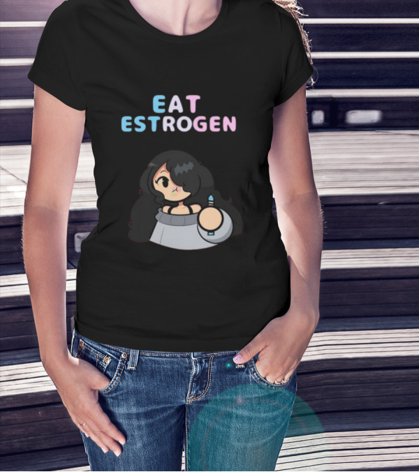 Eat Estrogen Cartoon Character Holding Syringe T-Shirt