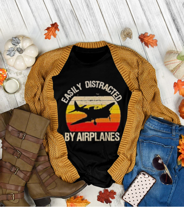 Easily Distracted By Airplanes Vintage Sunset T-Shirt