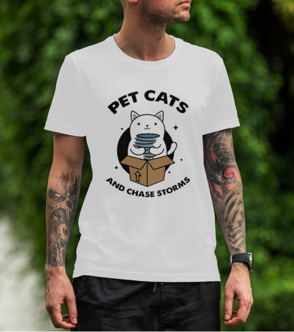 Helicity Pet Cats And Chase Storms Black Cat In Box Holding Tornado T-Shirt