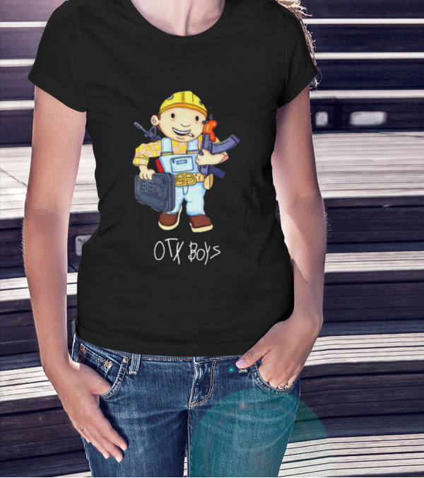 Geezyworld Bob The Driller OTX Boys Cartoon Character Holding Tools T-Shirt