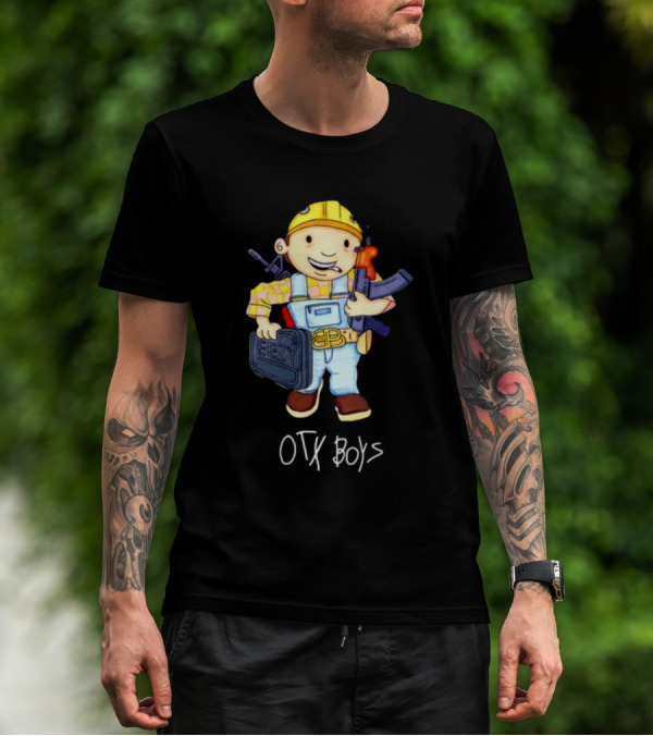 Geezyworld Bob The Driller OTX Boys Cartoon Character Holding Tools T-Shirt