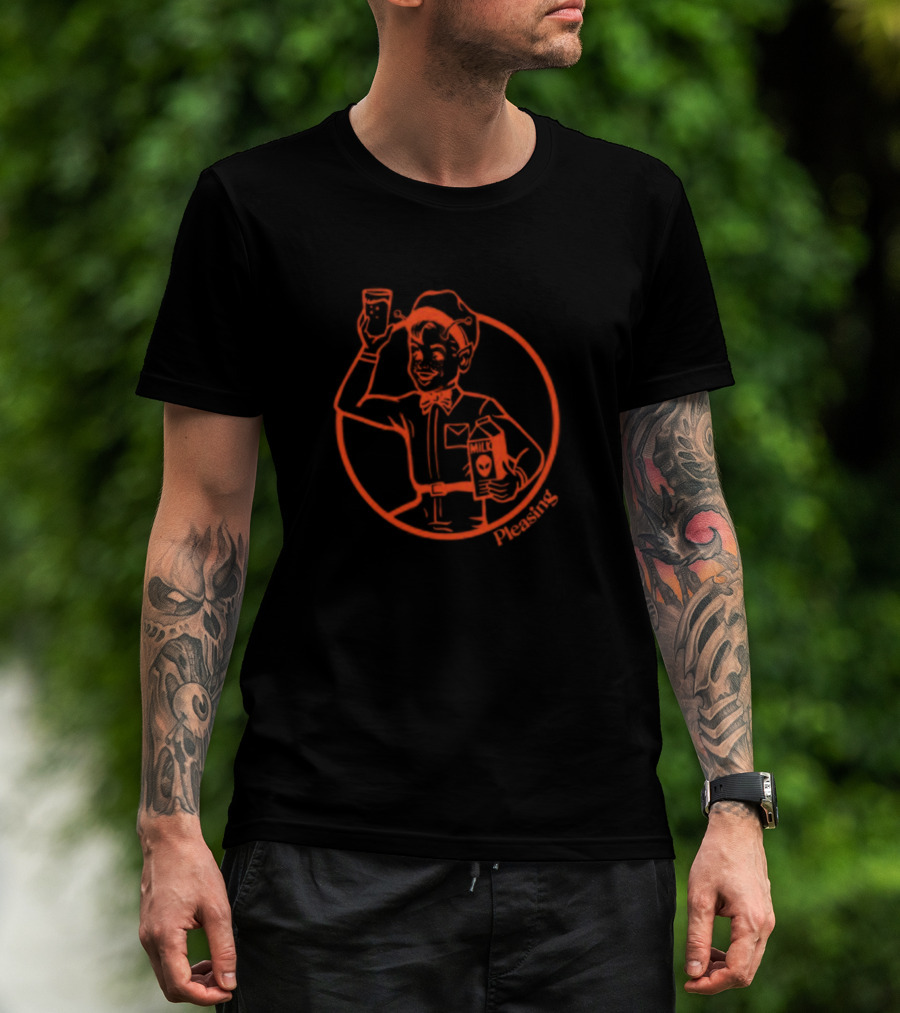 Astromilk Man Holding Alien Milk With Pleasing Smile T-Shirt