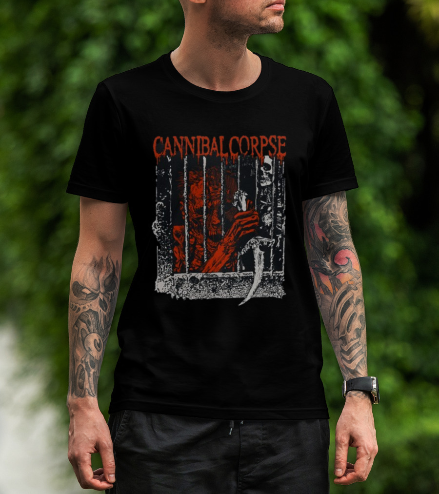 Cannibal Corpse Prisoner Behind Bars Holding Bone And Scythe T-Shirt