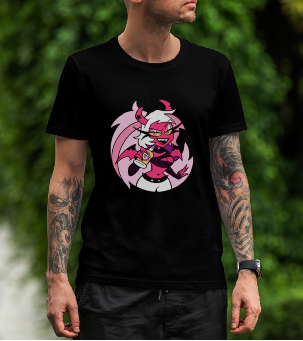 Party Verosika Enamel Pin Cartoon Demon Character With Drink T-Shirt