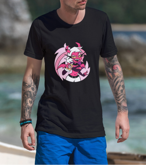Party Verosika Enamel Pin Cartoon Demon Character With Drink T-Shirt
