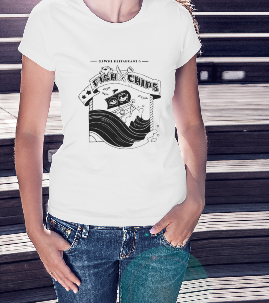Jwri Restaurant Fish Chips Boat Adventure Waves T-Shirt