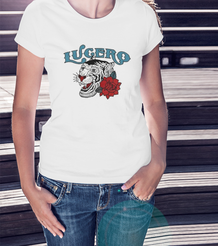 Lucero Panther With Red Rose Tattoo T-Shirt