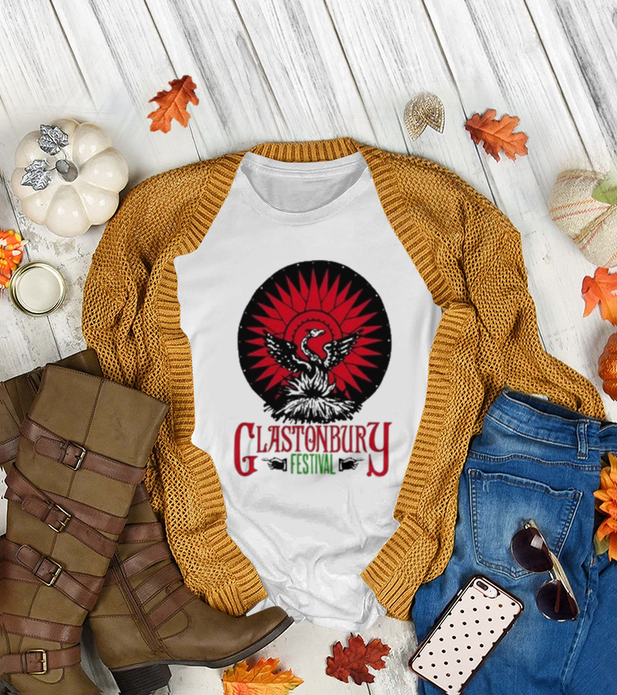 Glastonbury Festival 2024 Phoenix Red Sunburst T-Shirt