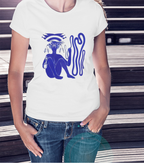 Hiatus Kaiyote Love Heart Cheat Code Abstract Blue Figure With Spiral Elements T-Shirt