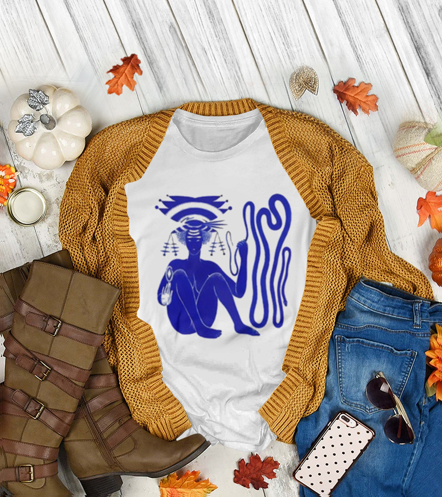 Hiatus Kaiyote Love Heart Cheat Code Abstract Blue Figure with Spiral Elements T-Shirt