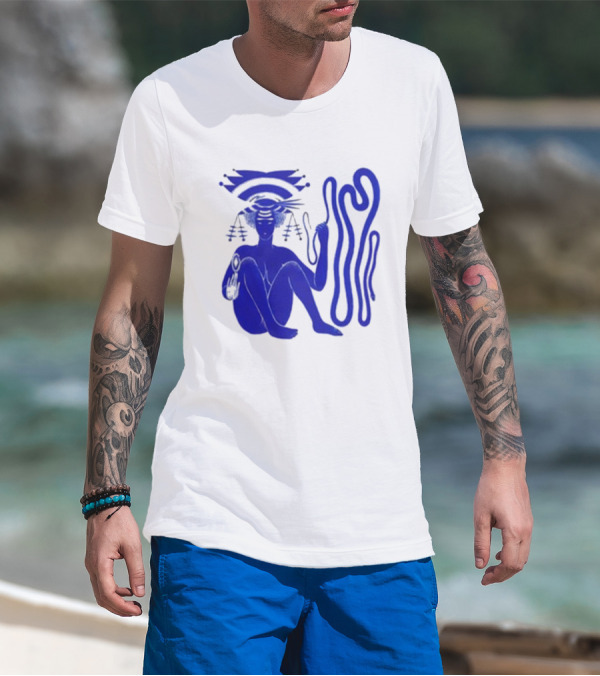 Hiatus Kaiyote Love Heart Cheat Code Abstract Blue Figure With Spiral Elements T-Shirt