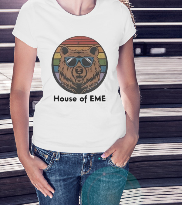 House Of EME Bear With Sunglasses In Retro Rainbow Circle T-Shirt