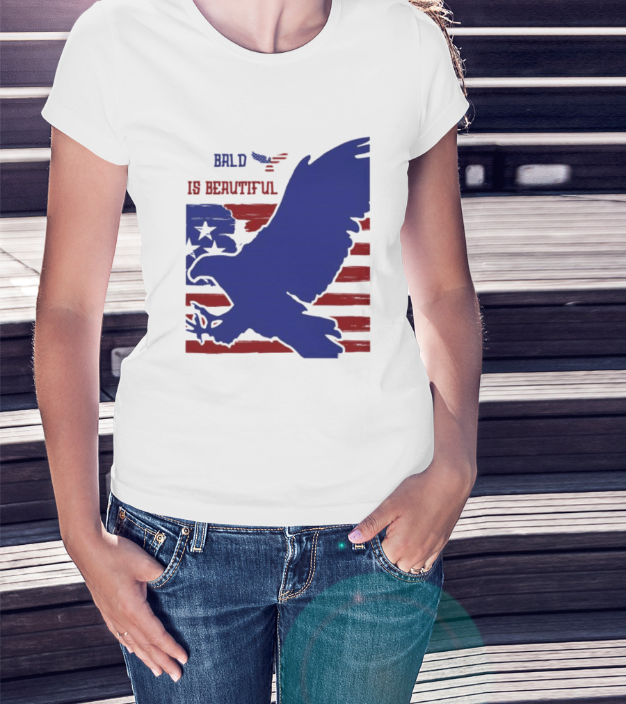 Bald Is Beautiful American Flag Eagle Stars Stripes T-Shirt