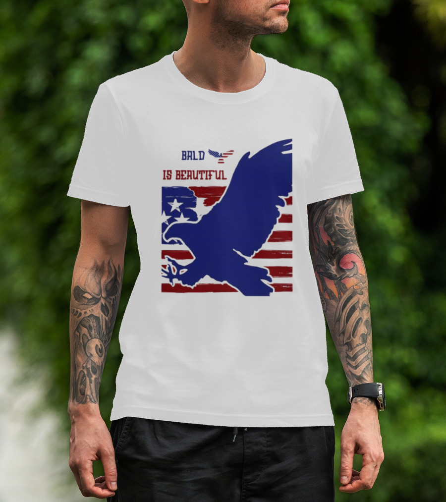 Bald Is Beautiful American Flag Eagle Stars Stripes T-Shirt