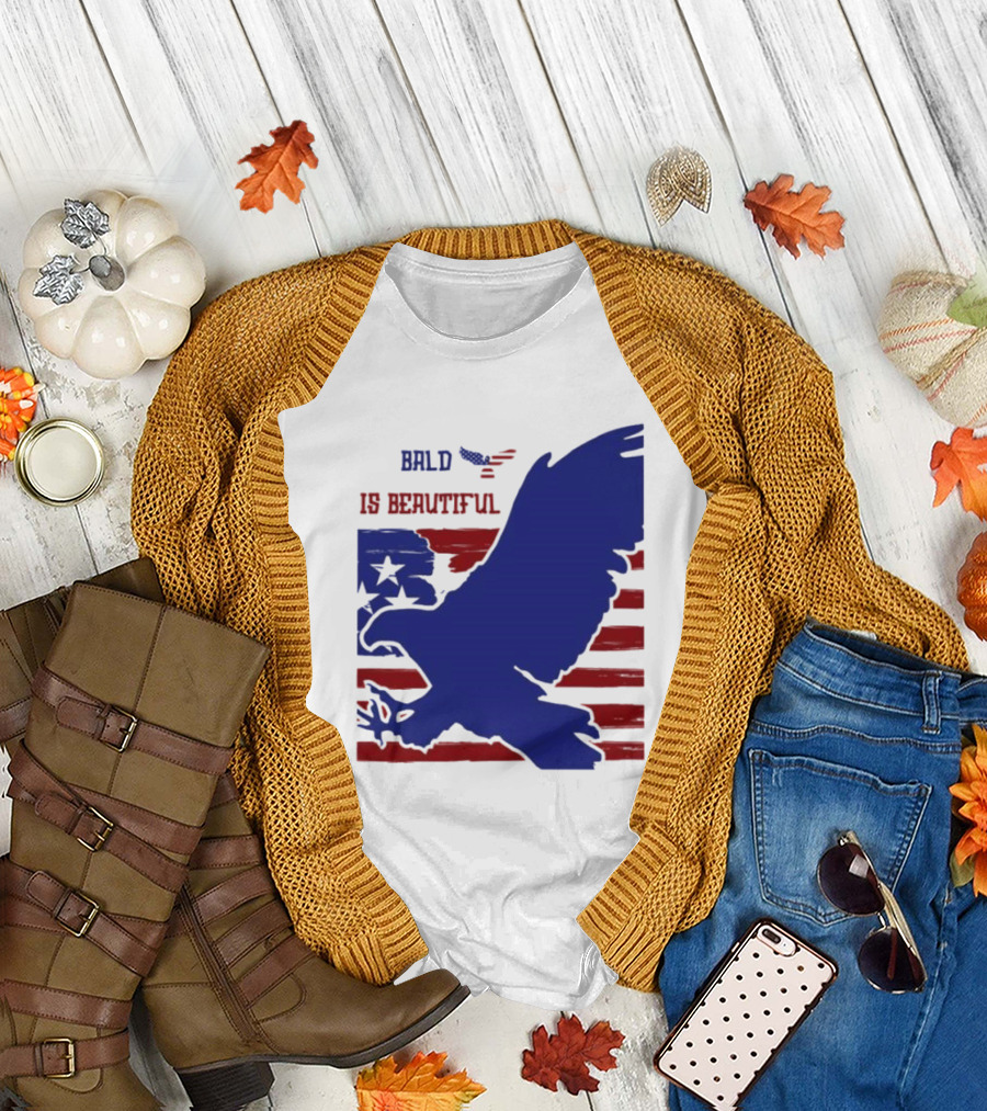 Bald Is Beautiful American Flag Eagle Stars Stripes T-Shirt