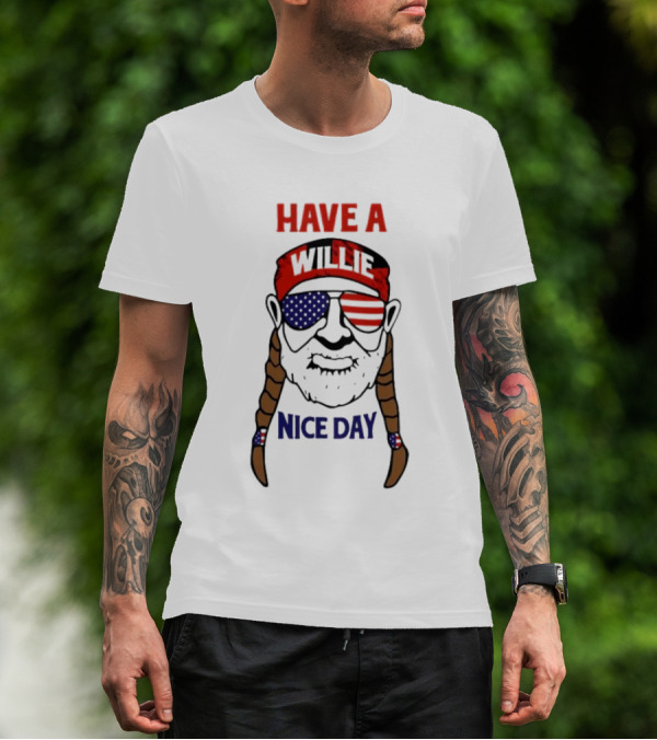 Have A Willie Nice Day USA Bandana Sunglasses Braids T-Shirt