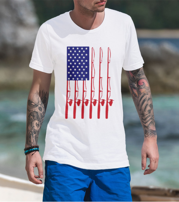 Fathers Day Fishing American Flag T-Shirt