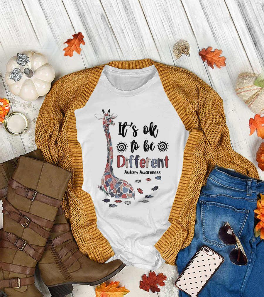 It's Ok To Be Different Giraffe Autism Awareness T-Shirt